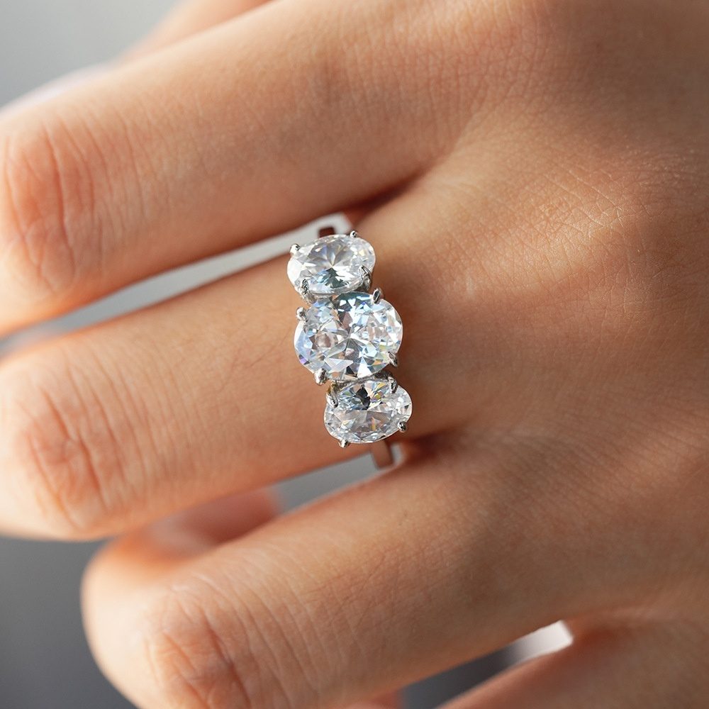 3.5CT Three-Stone Oval Moissanite Ring