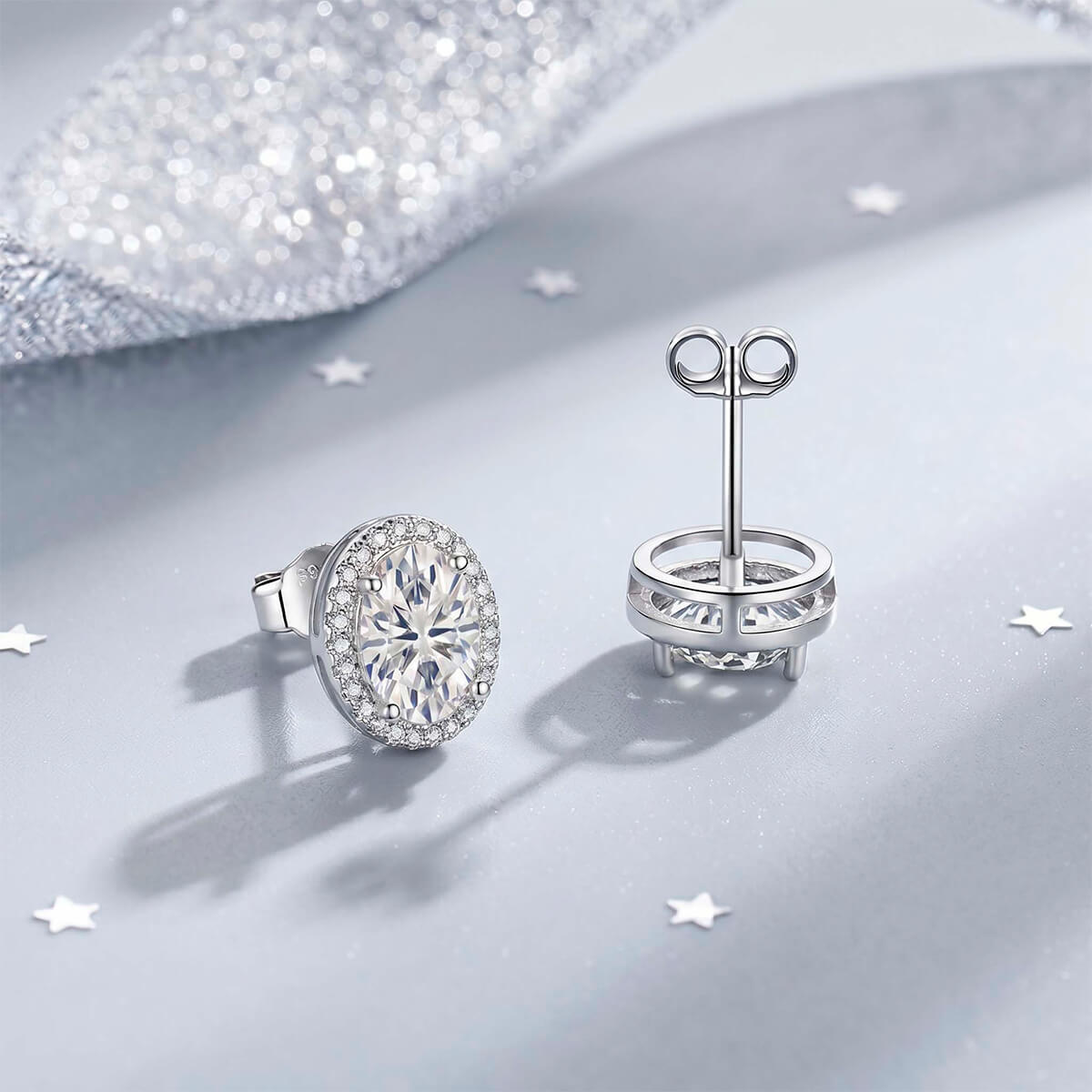 Oval Shape Halo Moissanite Earrings