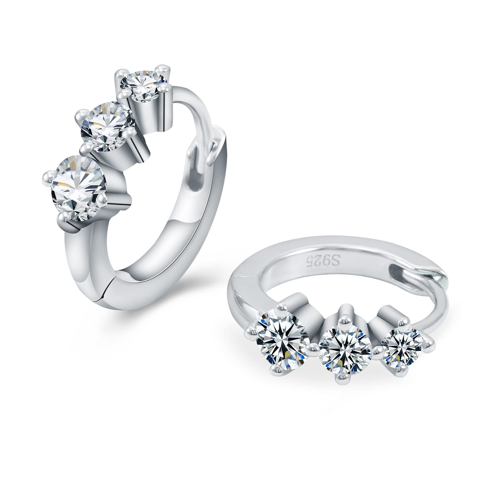 Sage Three-Stone Moissanite Hoop Earrings-VOOGME