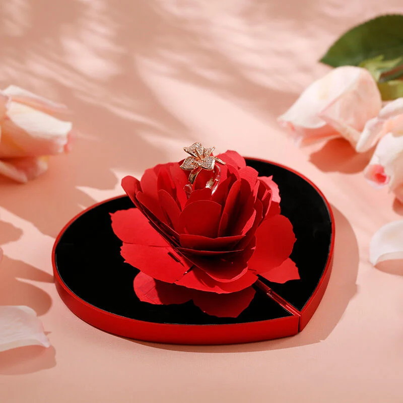 Voogme Heart Shape Rose Flower Ring Box