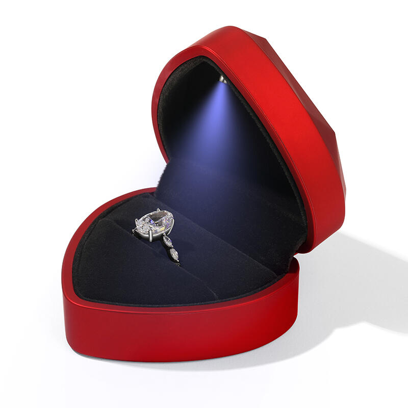 Voogme Cool Red Heart Shape Ring Box with LED Light