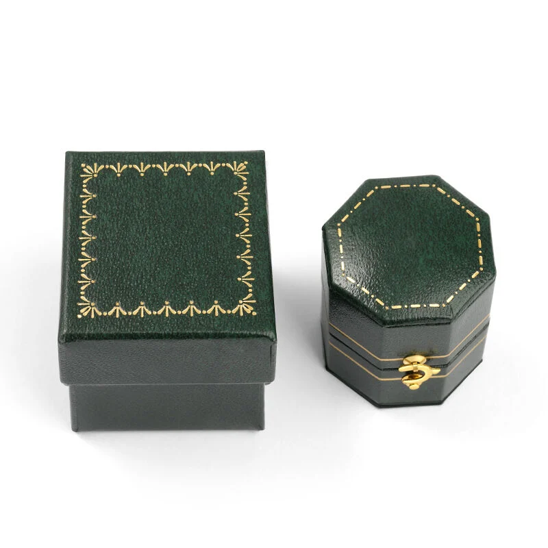 Voogme Vintage Green Octagon Velvet Ring Box
