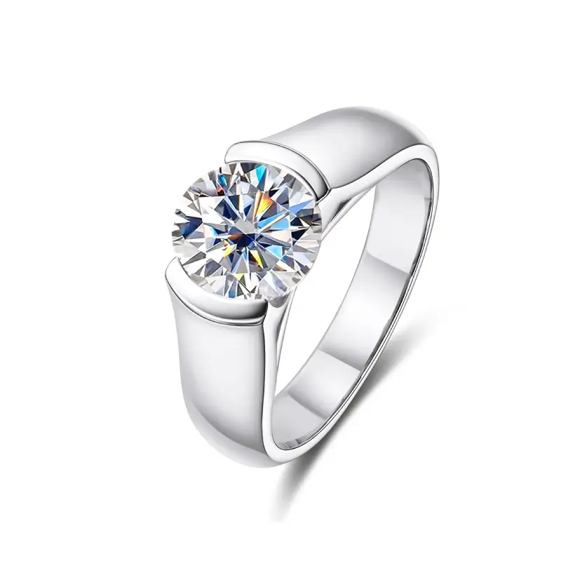 Half Bezel Moissanite Engagement Ring