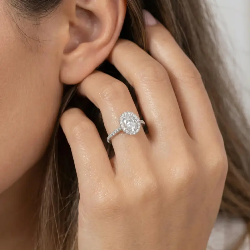 Oval Shape Halo Moissanite Ring