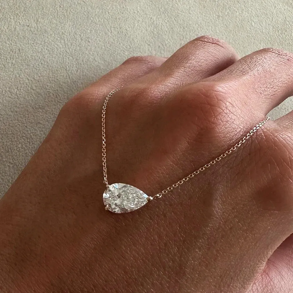 East West Pear Cut Moissanite Necklace