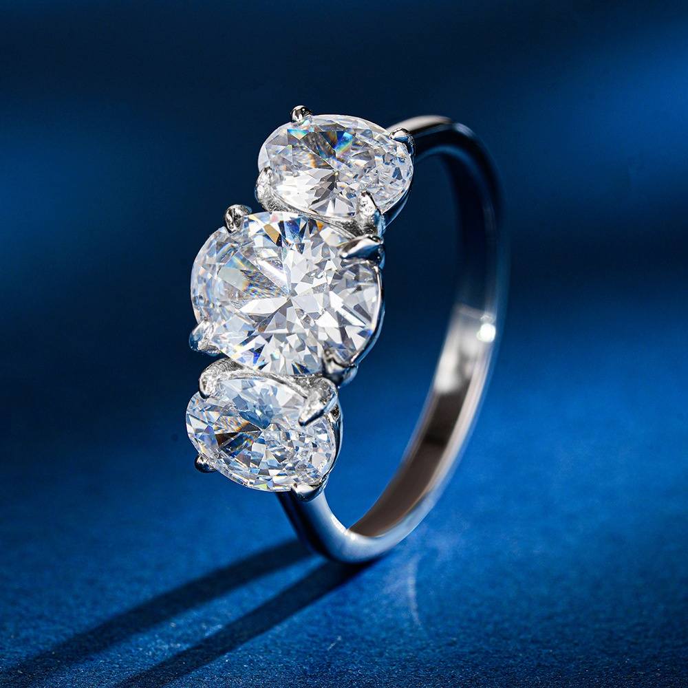 3.5CT Three-Stone Oval Moissanite Ring
