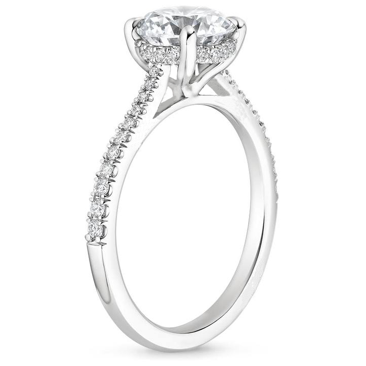 French Pave Cushion Moissanite Engagement Ring-VOOGME
