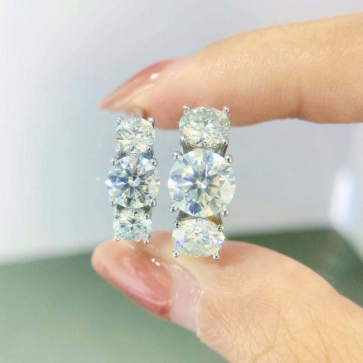 Three-Stone Four-Prong Moissanite Engagement Ring-VOOGME