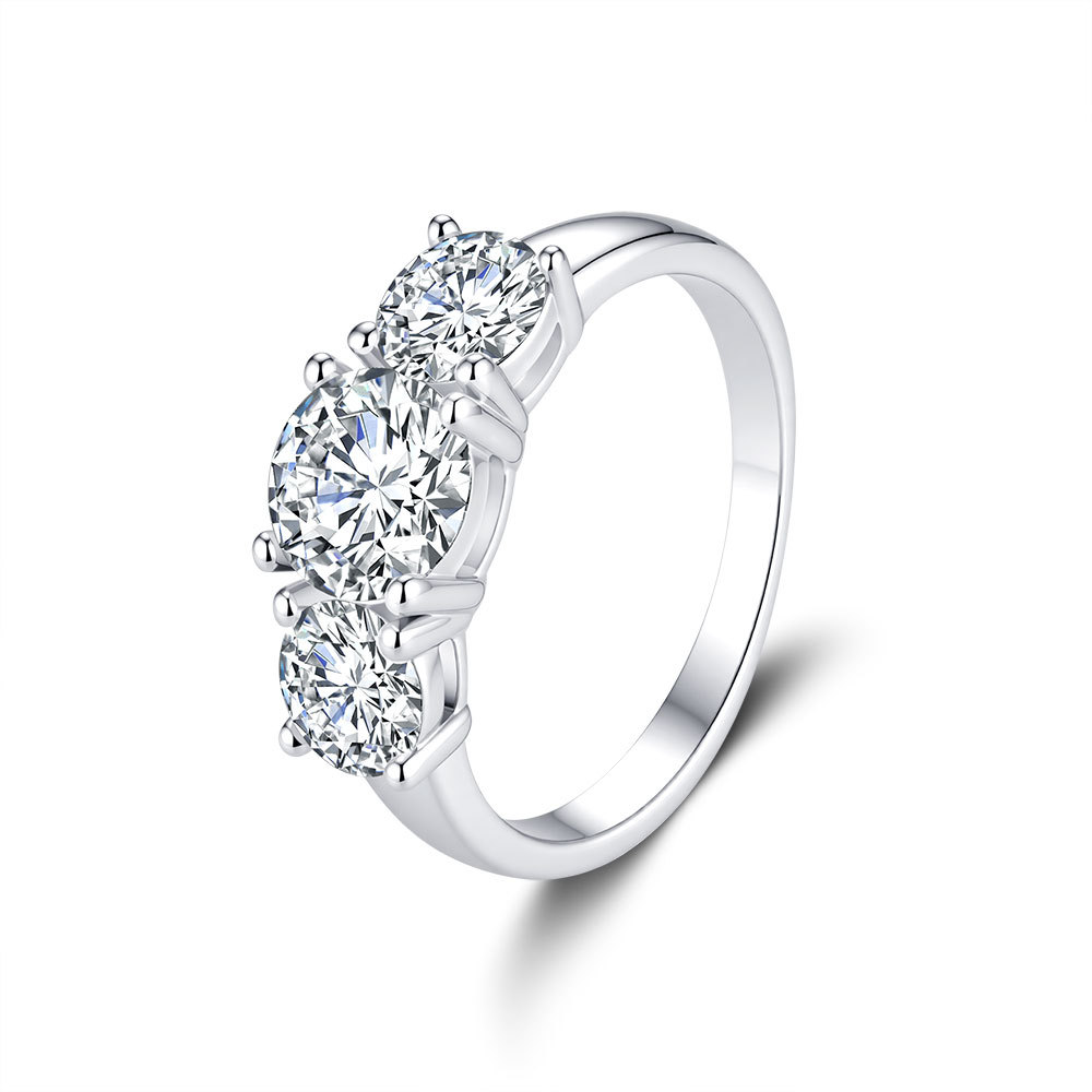 Three-Stone Four-Prong Moissanite Engagement Ring