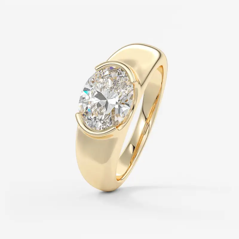 Half Bezel Oval Moissanite Engagement Ring