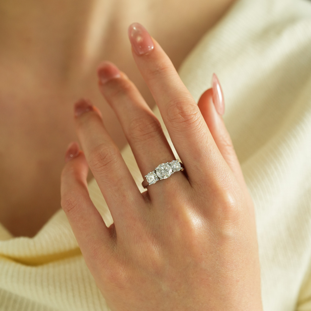 Three-Stone Four-Prong Moissanite Engagement Ring