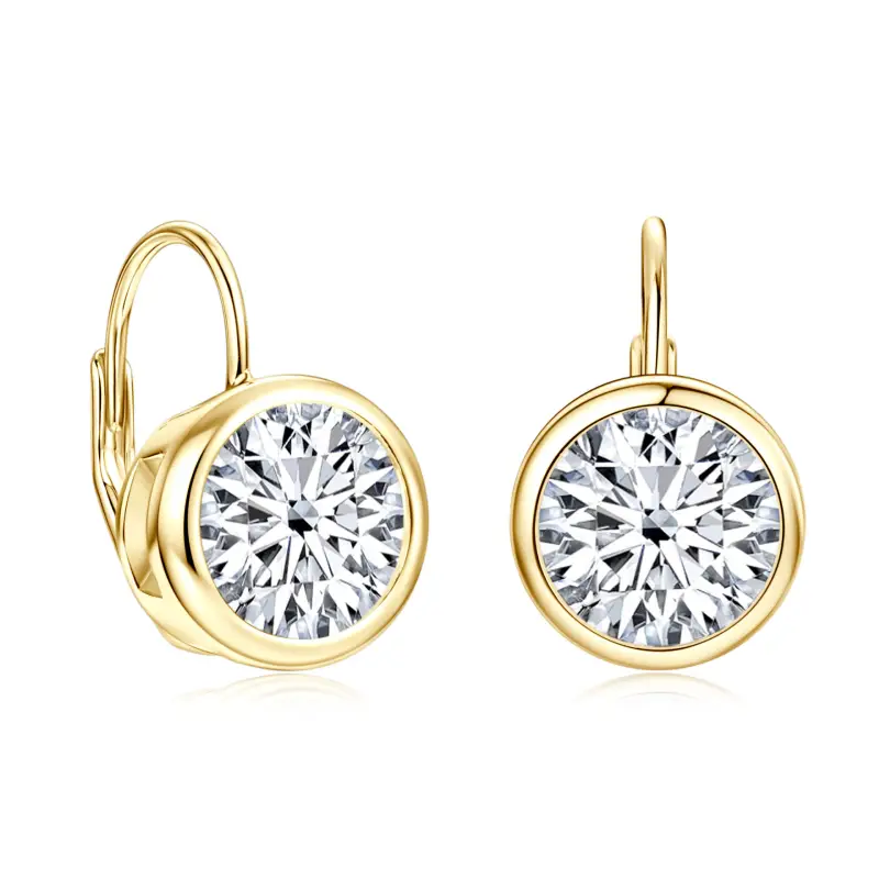 Bezel Leverback Moissanite Earrings