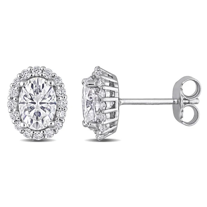 Oval Shape Halo Moissanite Earrings