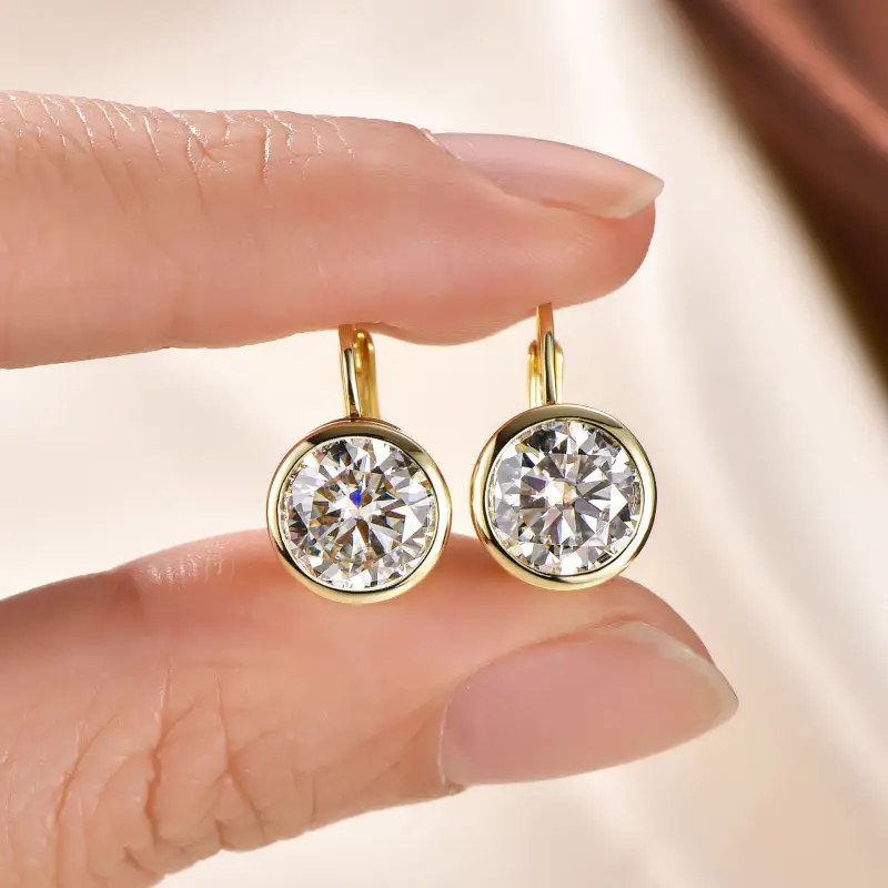 Bezel Leverback Moissanite Earrings