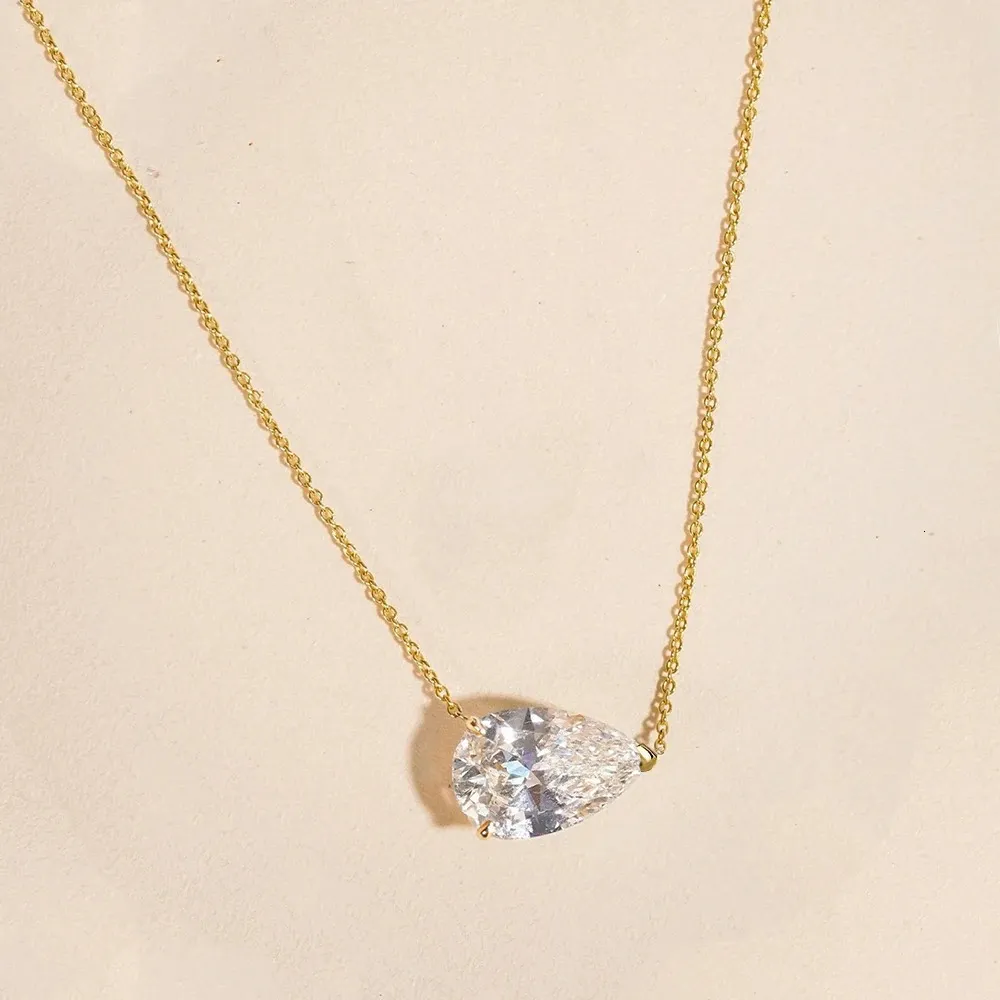 East West Pear Cut Moissanite Necklace