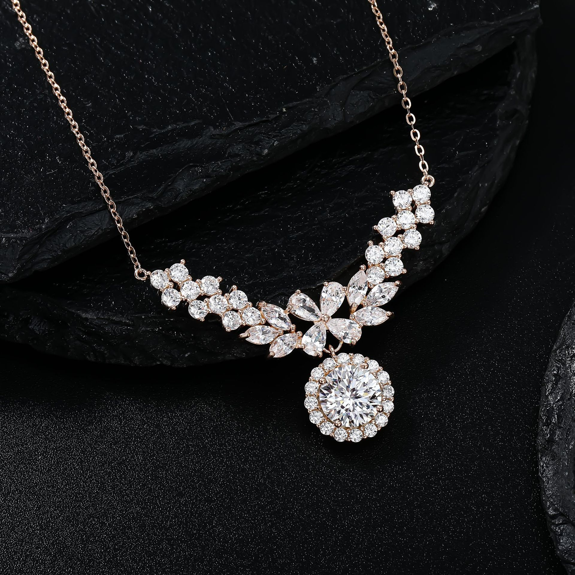 Leaf Cluster Halo Moissanite Necklace