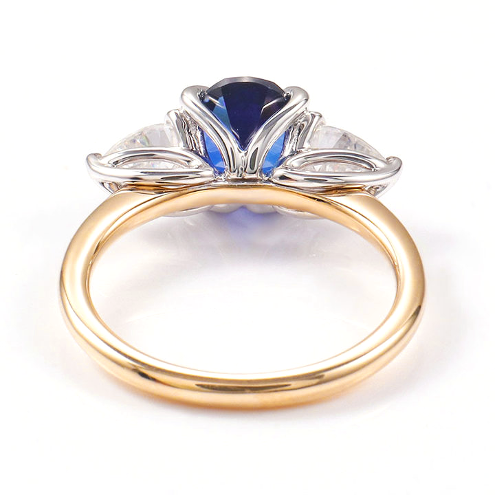 Three Stones Oval Sapphire Engagement Ring with Pear Moissanite