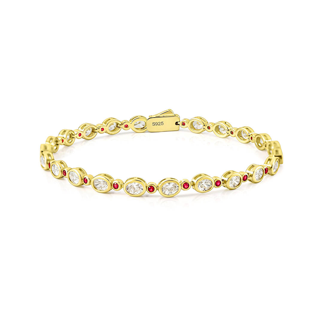 Bezel Oval Moissanite&Ruby Gemstone Bracelet