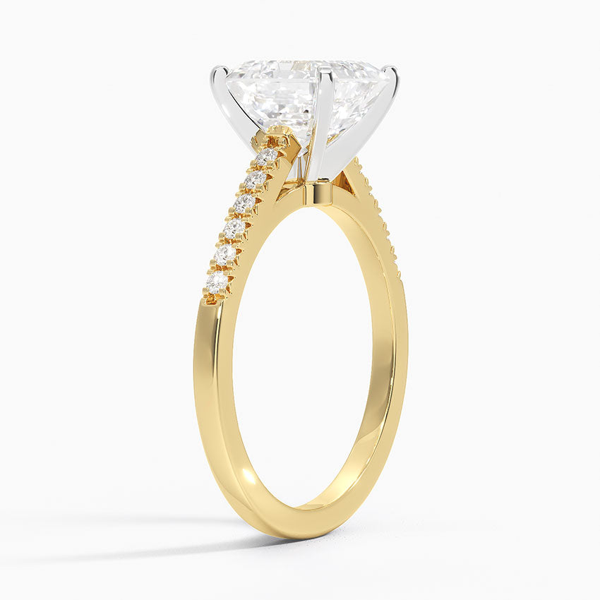 French Pave Mixed Metal Moissanite Engagement Ring-VOOGME