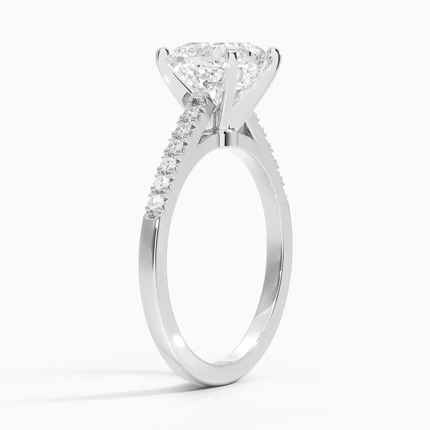 French Pave Mixed Metal Moissanite Engagement Ring-VOOGME