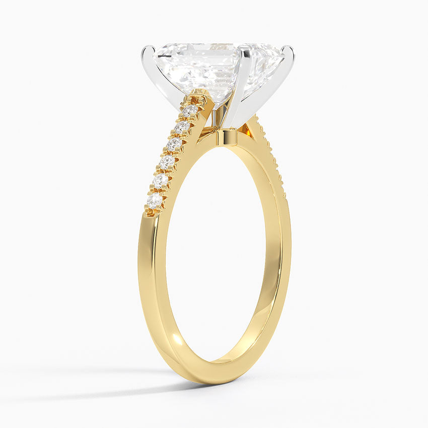 French Pave Mixed Metal Moissanite Engagement Ring-VOOGME