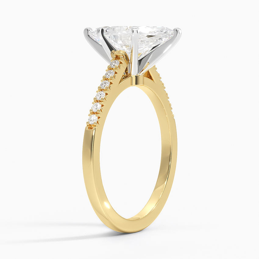 French Pave Mixed Metal Moissanite Engagement Ring-VOOGME