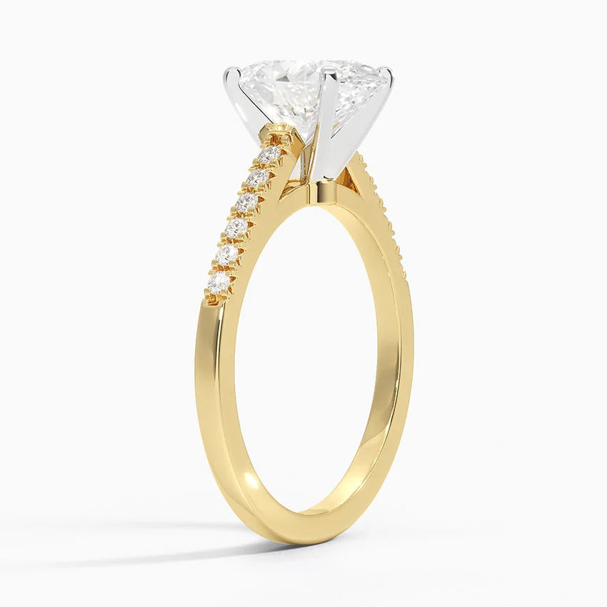 French Pave Mixed Metal Moissanite Engagement Ring-VOOGME