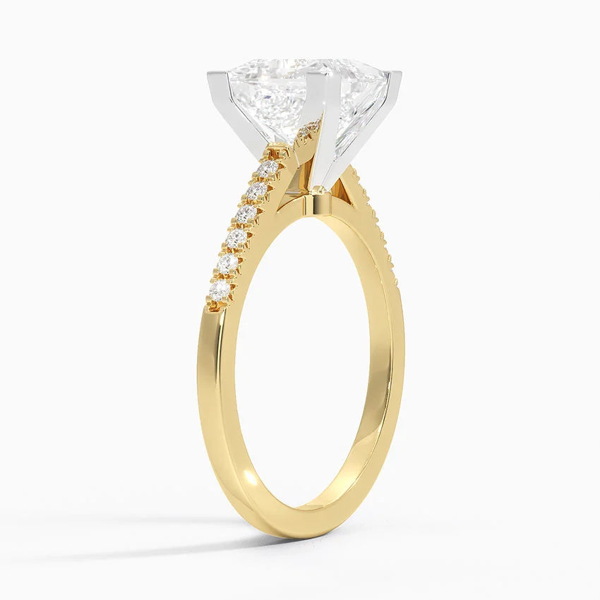 French Pave Mixed Metal Moissanite Engagement Ring-VOOGME