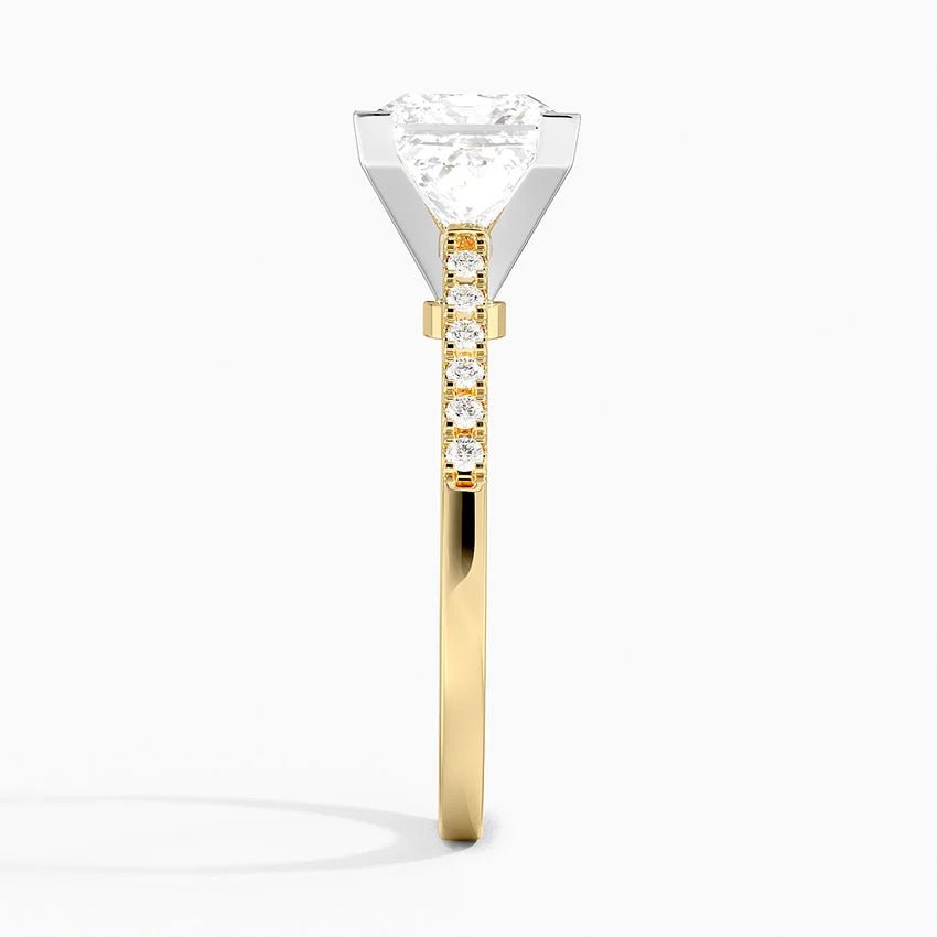 French Pave Mixed Metal Moissanite Engagement Ring-VOOGME