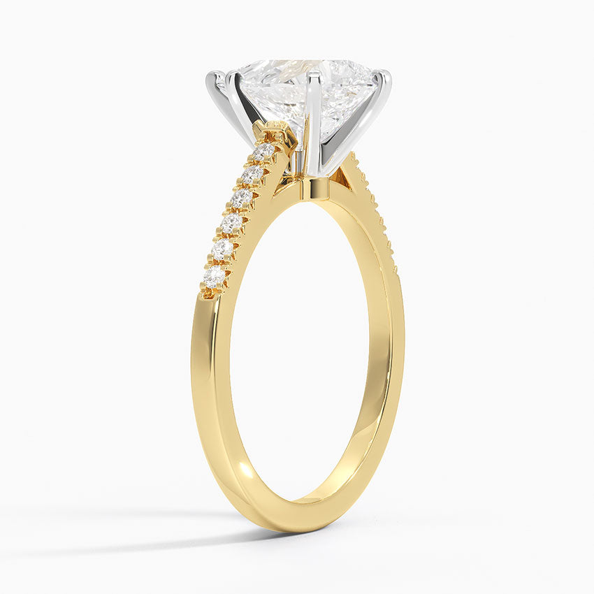 French Pave Mixed Metal Moissanite Engagement Ring-VOOGME