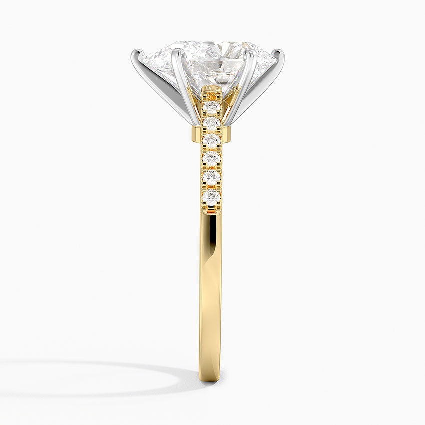 French Pave Mixed Metal Moissanite Engagement Ring-VOOGME