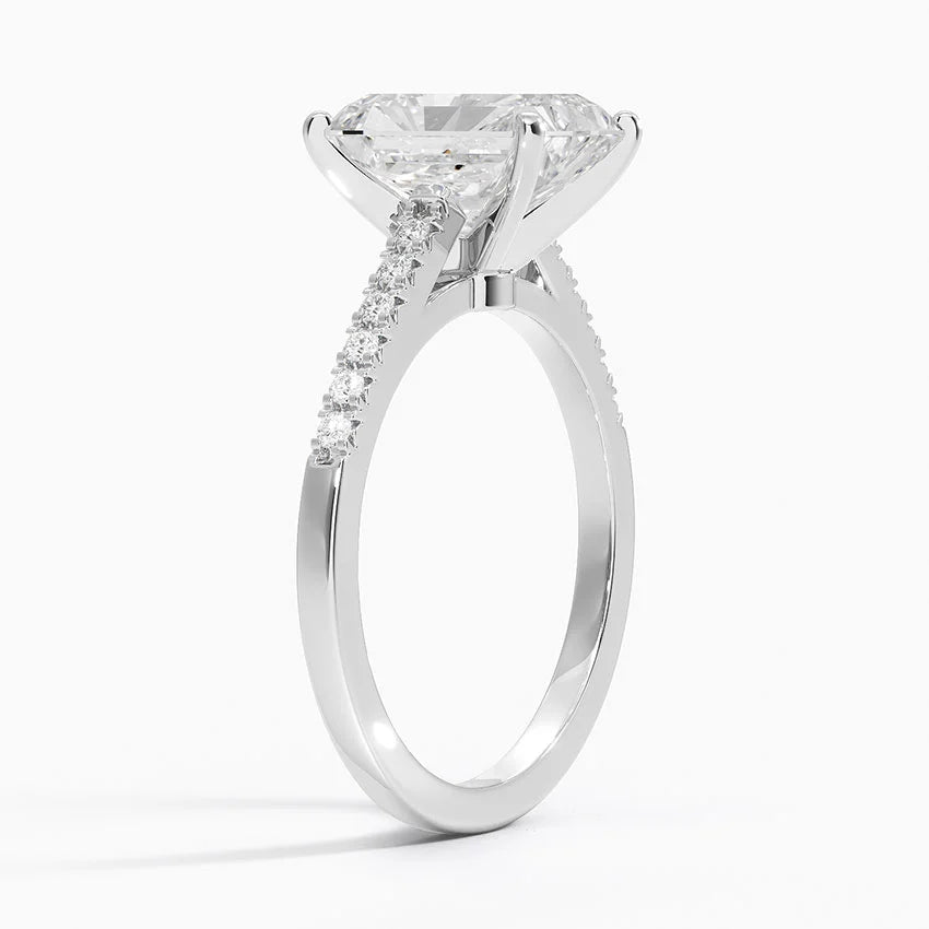 French Pave Mixed Metal Moissanite Engagement Ring-VOOGME