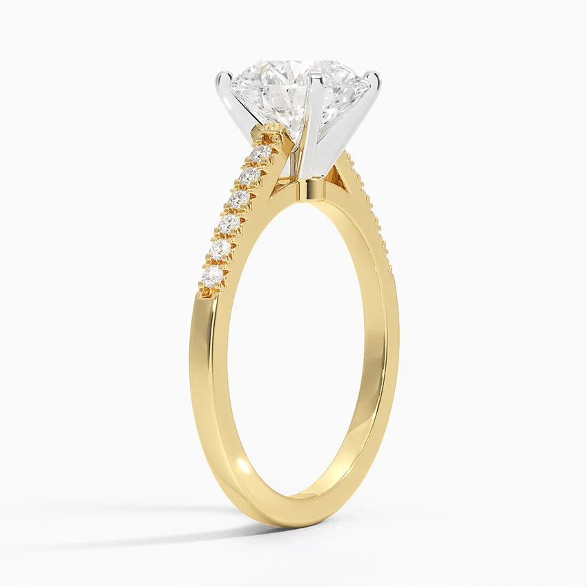 French Pave Mixed Metal Moissanite Engagement Ring-VOOGME