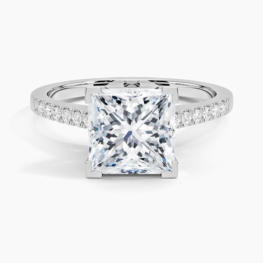 French Pave Mixed Metal Moissanite Engagement Ring-VOOGME