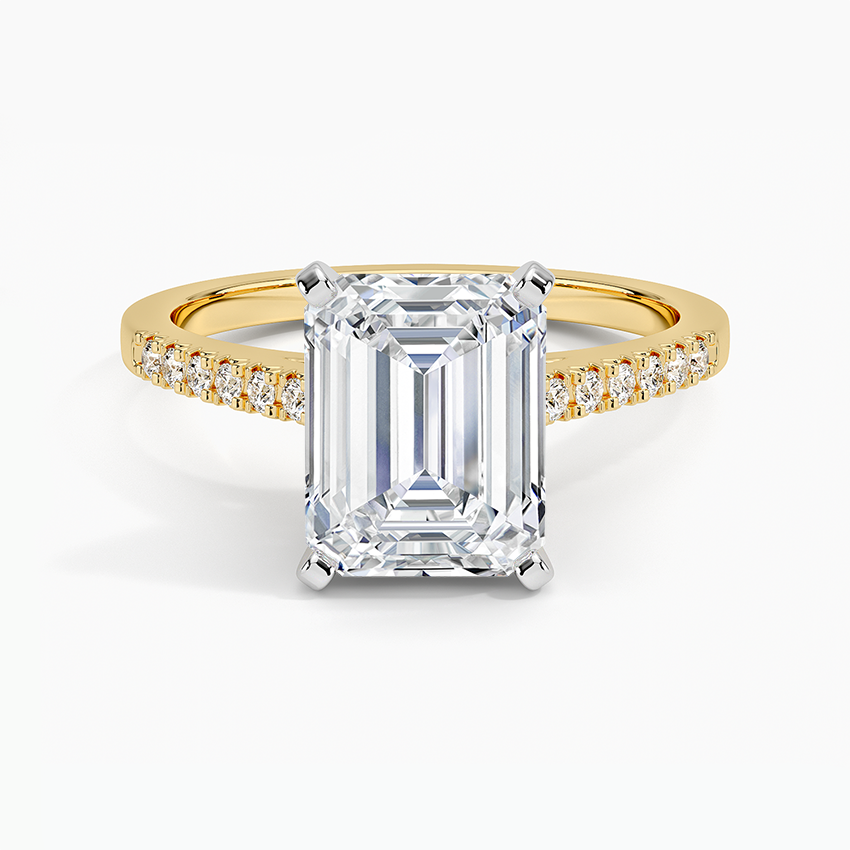 French Pave Mixed Metal Moissanite Engagement Ring-VOOGME