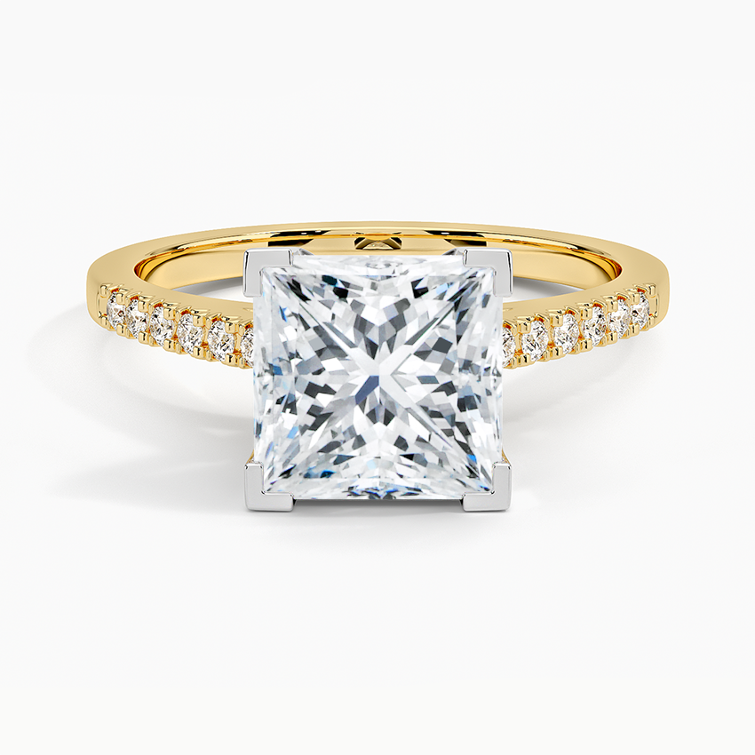 French Pave Mixed Metal Moissanite Engagement Ring-VOOGME