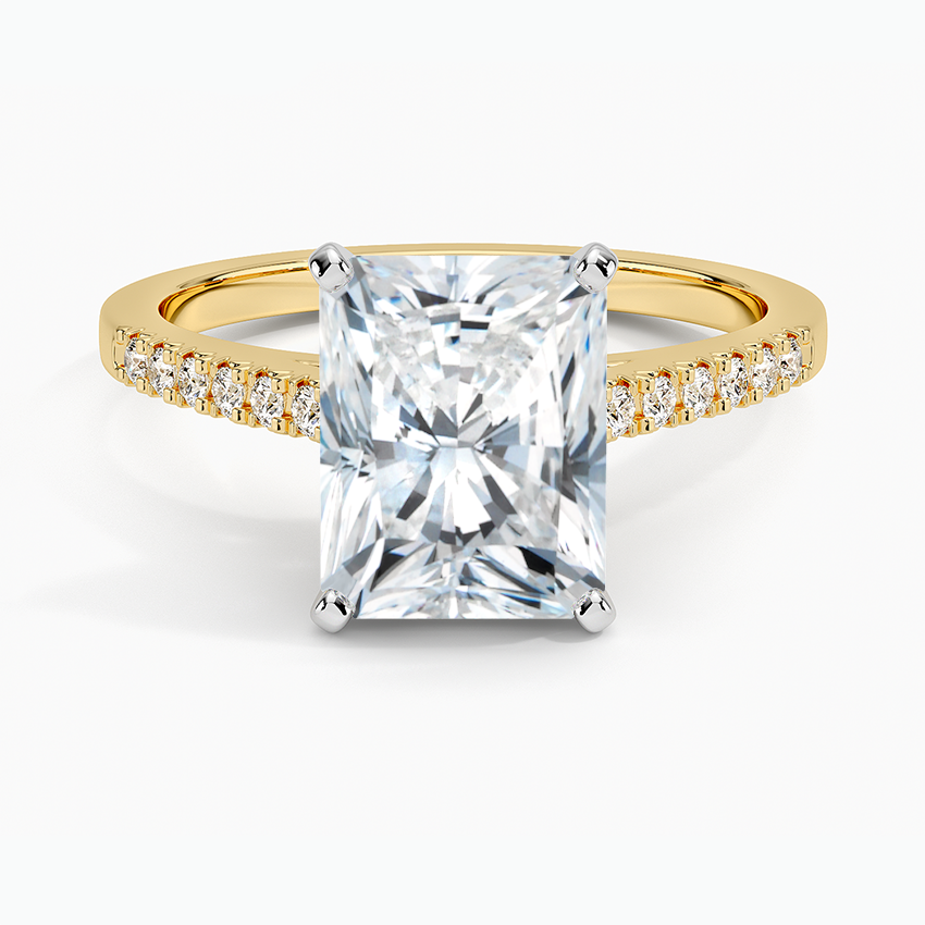 French Pave Mixed Metal Moissanite Engagement Ring-VOOGME