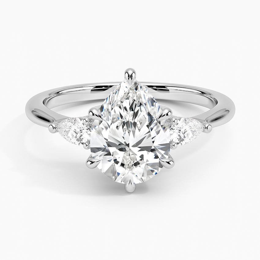 Pear Cut Three Stone Moissanite Engagement Ring-VOOGME