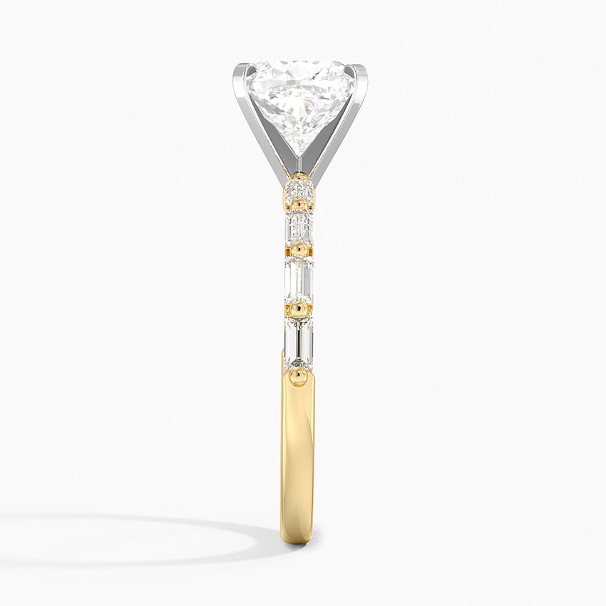 Luz Baguette Mixed Metal Moissanite Engagement Ring-VOOGME