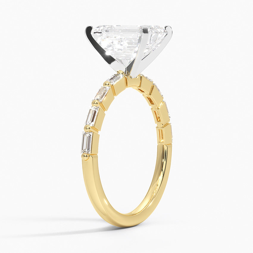 Luz Baguette Mixed Metal Moissanite Engagement Ring-VOOGME