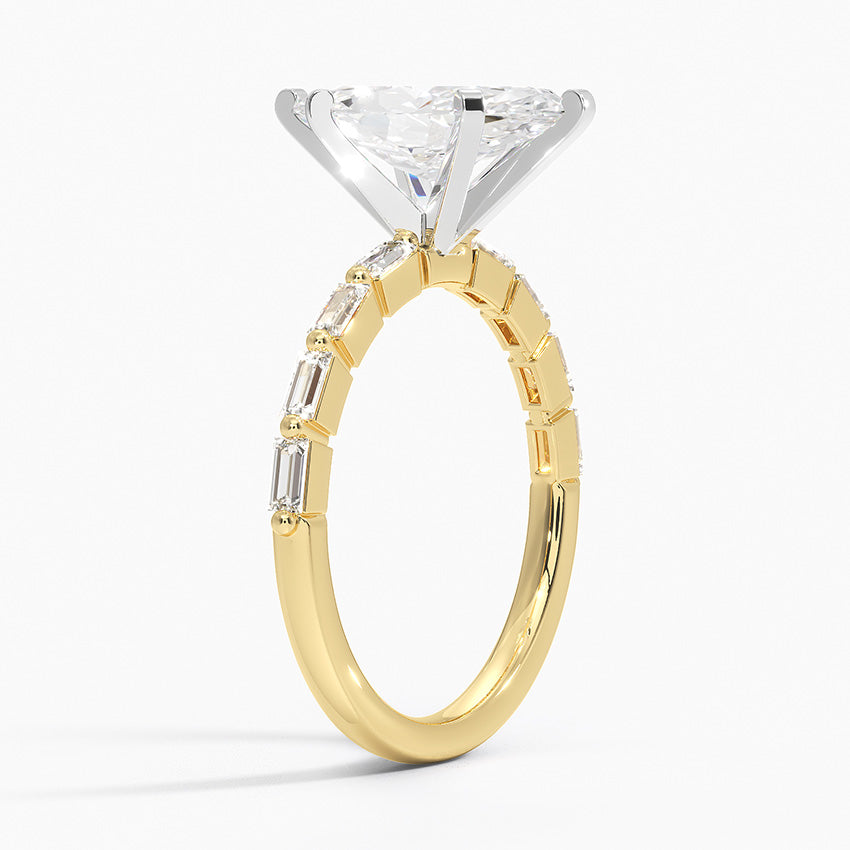 Luz Baguette Mixed Metal Moissanite Engagement Ring-VOOGME