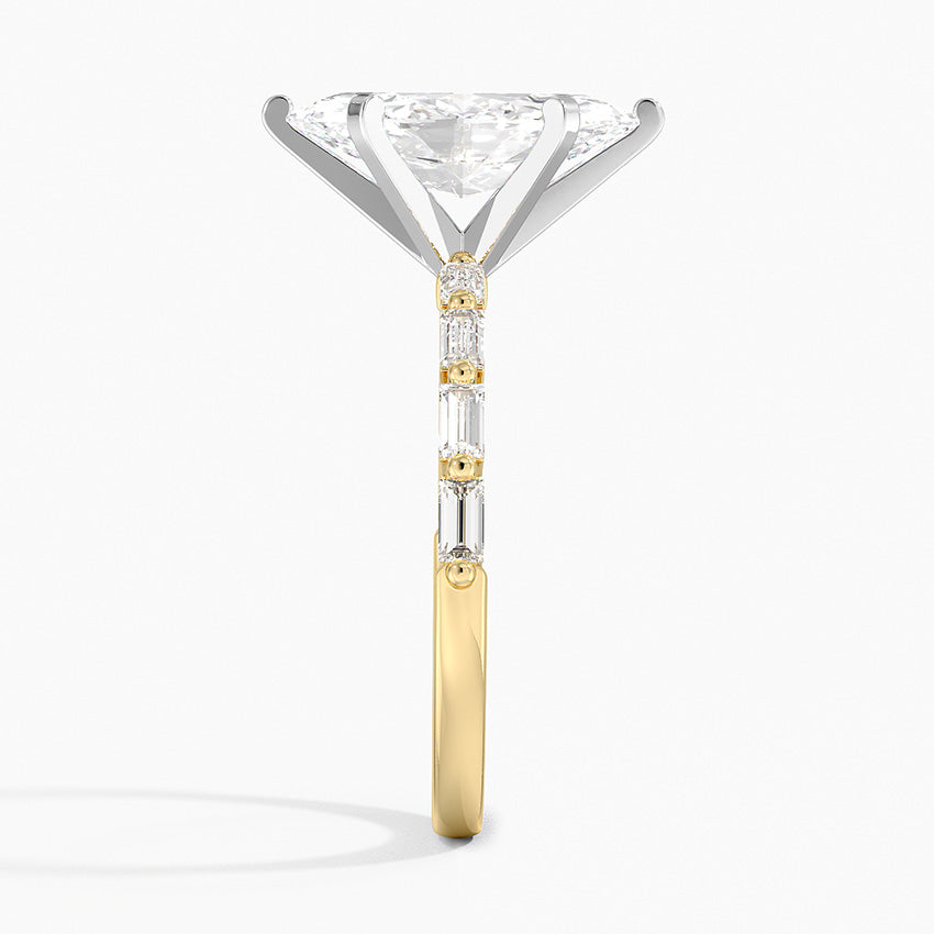 Luz Baguette Mixed Metal Moissanite Engagement Ring-VOOGME