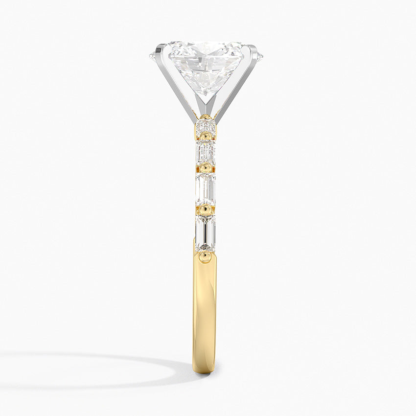Luz Baguette Mixed Metal Moissanite Engagement Ring-VOOGME