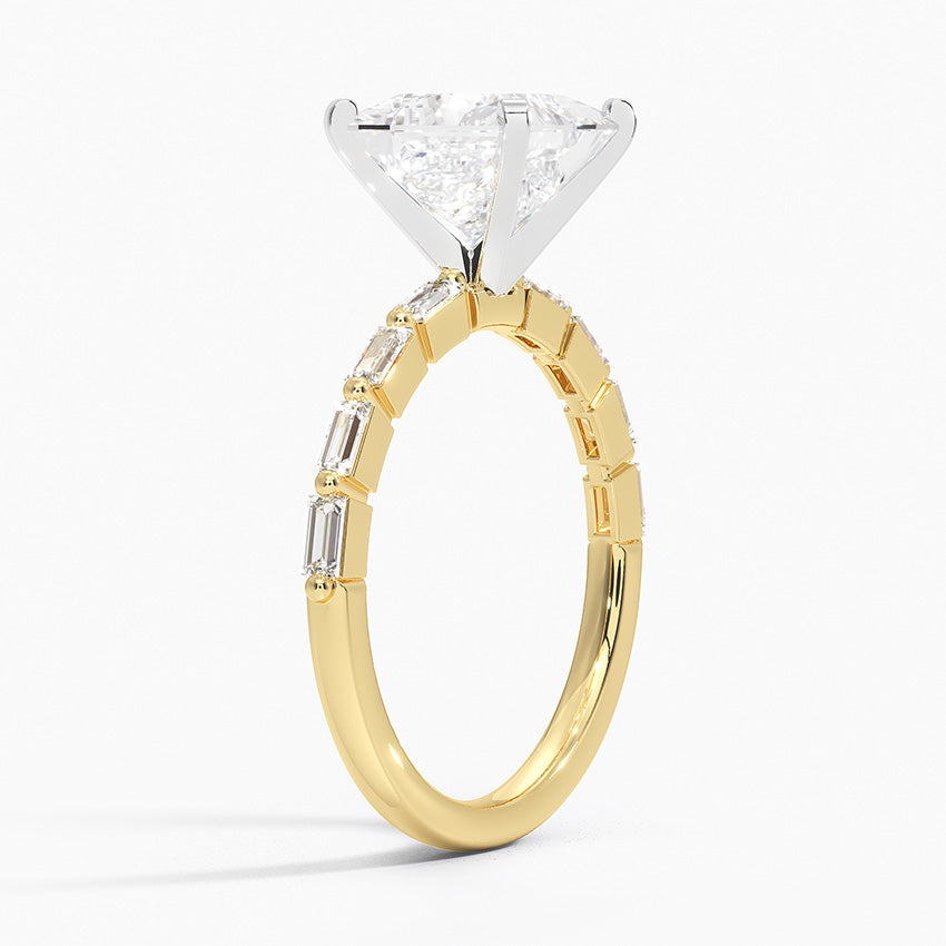 Luz Baguette Mixed Metal Moissanite Engagement Ring-VOOGME