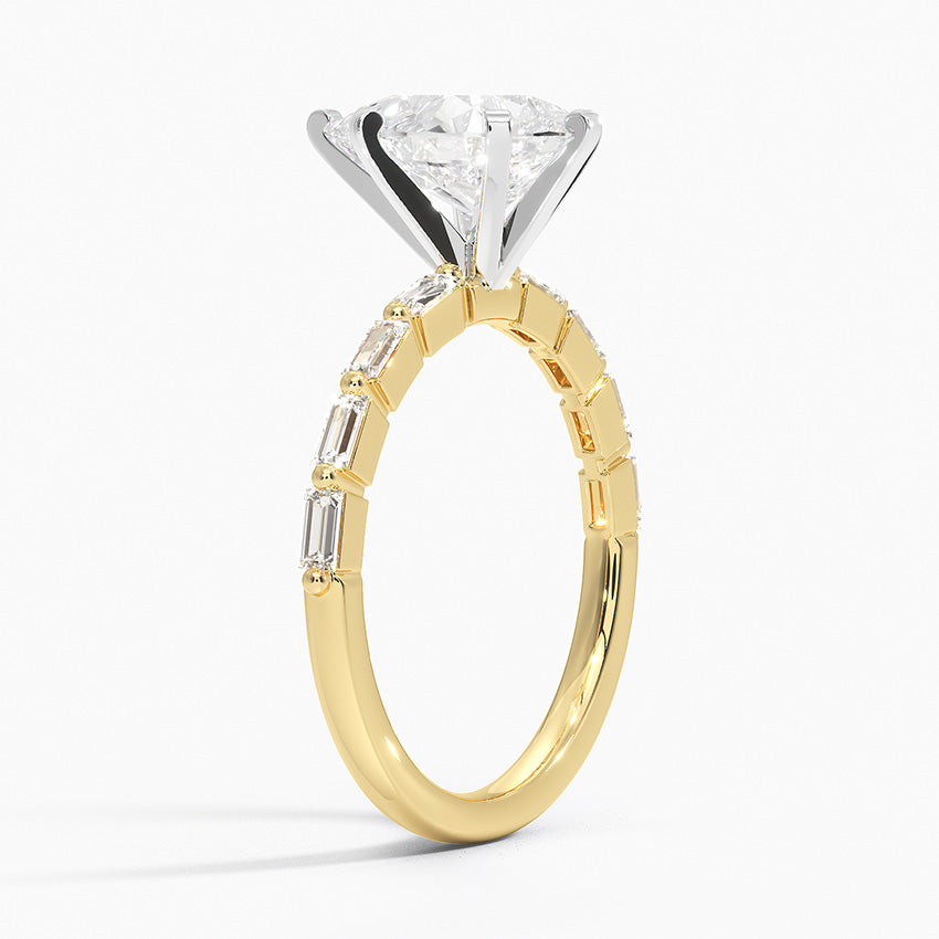 Luz Baguette Mixed Metal Moissanite Engagement Ring-VOOGME