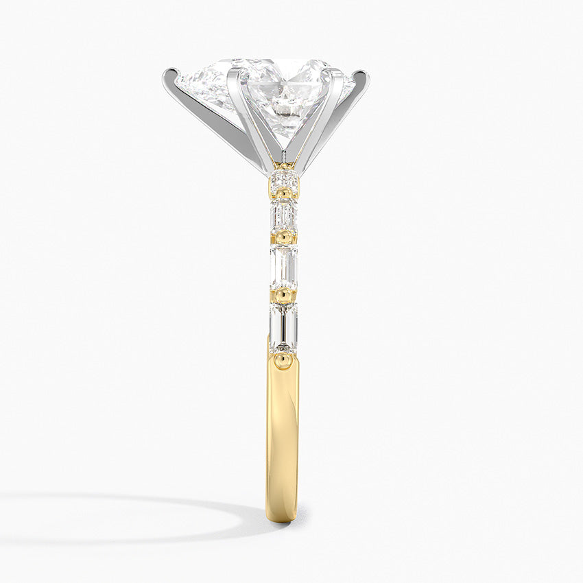 Luz Baguette Mixed Metal Moissanite Engagement Ring-VOOGME