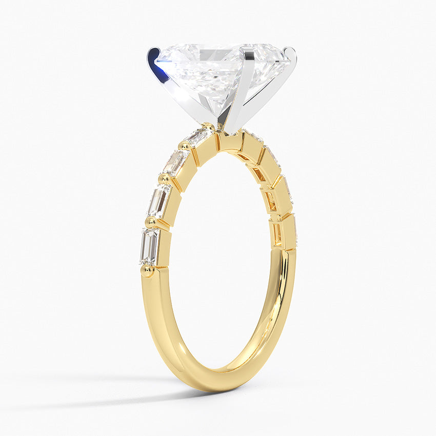 Luz Baguette Mixed Metal Moissanite Engagement Ring-VOOGME