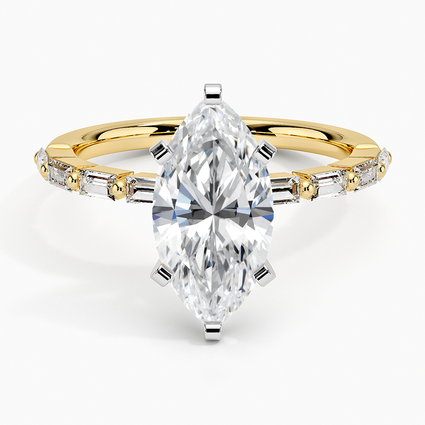 Luz Baguette Mixed Metal Moissanite Engagement Ring-VOOGME
