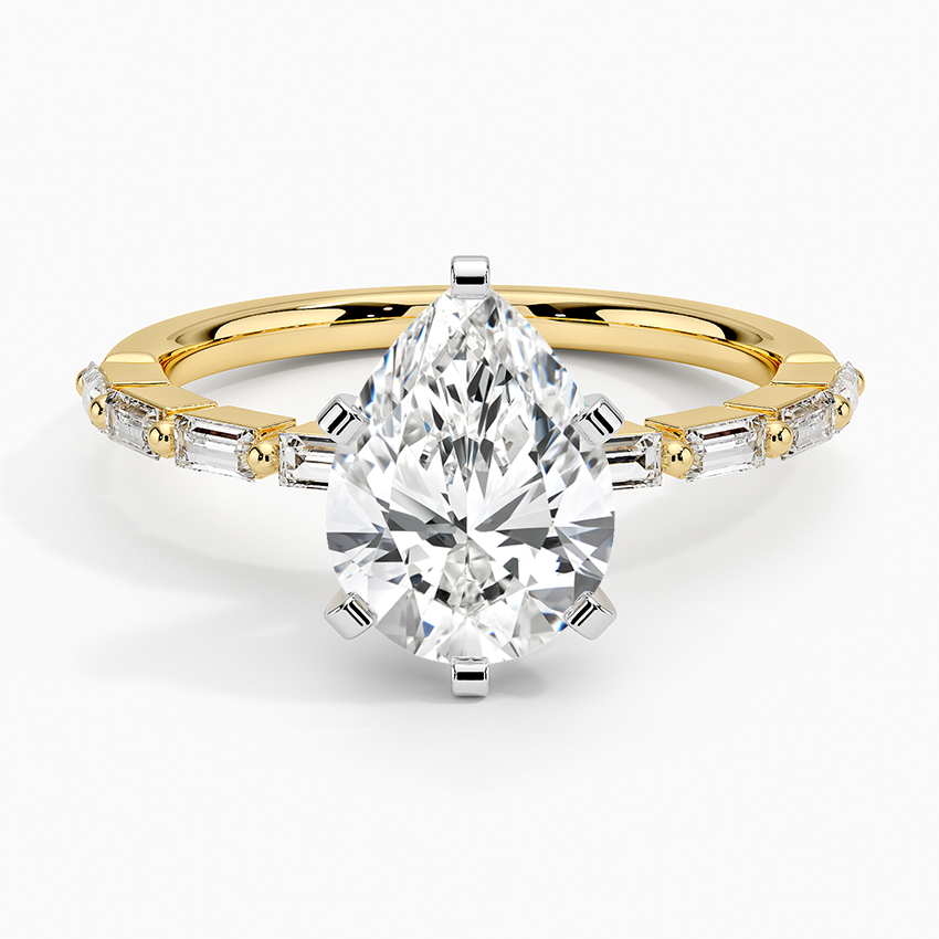 Luz Baguette Mixed Metal Moissanite Engagement Ring-VOOGME