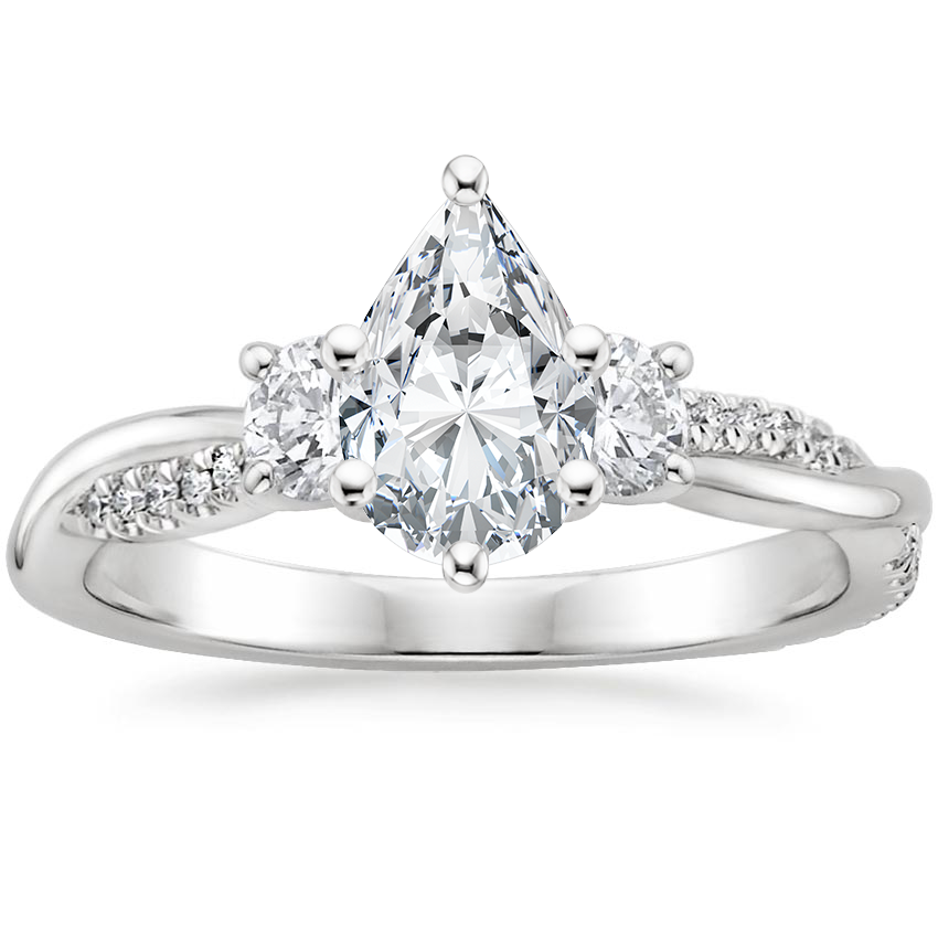 Three Stone Vine Pear Moissanite Bridal Set Rings-VOOGME